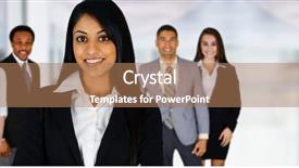  Presentation with working together - Presentation consisting of group of businessmen and women background and a ocean colored foreground