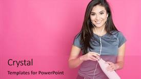  Presentation with pink - Beautiful presentation design featuring minority athlete - hispanic woman working backdrop and a coral colored foreground