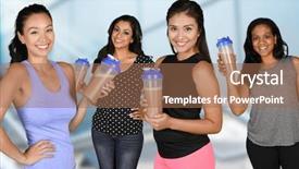  Presentation with protein shake - PPT theme with minority athlete - women drinking a protein shake background and a coral colored foreground