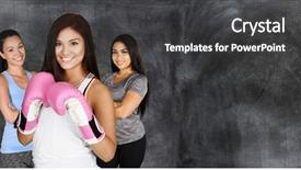  Presentation with boxer - Presentation theme with minority athlete - young female boxer with gloves background and a  colored foreground