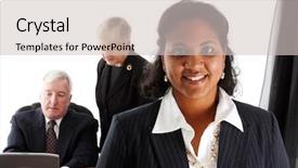  Presentation with team working together - Presentation theme with minority group - business team working together background and a  colored foreground