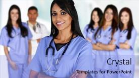  Presentation with nurse - Audience pleasing PPT theme consisting of minority group - nurse who is working her backdrop and a light blue colored foreground