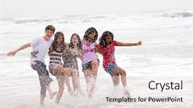  Presentation with egrets by water - Beautiful presentation featuring minority group - teen friends playing in sea backdrop and a  colored foreground