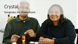  Presentation with seniors - PPT theme featuring minority health - seniors taking pills background and a sky blue colored foreground