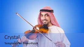  Presentation with arab music - Slide deck enhanced with minstrel - arab man playing music background and a teal colored foreground