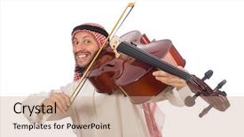  Presentation with musical instrument - Cool new presentation theme with minstrel - arab man playing musical instrument backdrop and a coral colored foreground