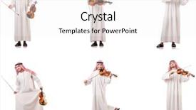  Presentation with violin key - Slide deck with minstrel - arab man playing violin isolated background and a  colored foreground