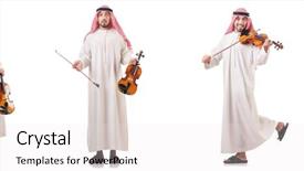  Presentation with arab - PPT layouts featuring minstrel - arab man playing violin isolated background and a  colored foreground