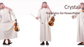  Presentation with arab - PPT theme with minstrel - arab man playing violin isolated background and a  colored foreground
