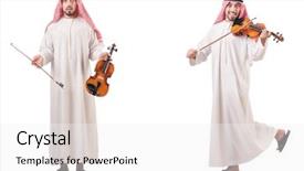  Presentation with arab - Cool new slides with minstrel - arab man playing violin isolated backdrop and a white colored foreground