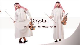  Presentation with arab - Amazing PPT theme having minstrel - arab man playing violin isolated backdrop and a lemonade colored foreground