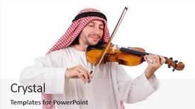  Presentation with arabic music arab man playing - PPT layouts featuring minstrel - arab man playing violing background and a  colored foreground