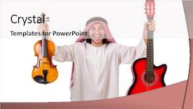  Presentation with guitar - Colorful presentation theme enhanced with minstrel - arab musician with violin backdrop and a  colored foreground