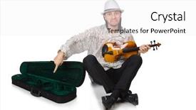  Presentation with white - Presentation with minstrel - man with violin isolated background and a white colored foreground