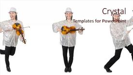  Presentation with young children playing multicultural - Slide deck featuring minstrel - young man playing violin isolated background and a lemonade colored foreground