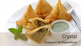  Presentation with indian food - Beautiful PPT theme featuring mint dipping sauce indian food backdrop and a gold colored foreground