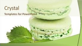  Presentation with gentle - Theme with mint green - gentle macaroons isolated on white background and a soft green colored foreground