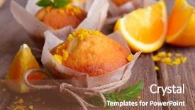  Presentation with cupcakes - PPT theme enhanced with mint green - tasty cupcakes with orange background and a tawny brown colored foreground