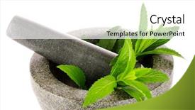  Presentation with mortar - Beautiful theme featuring mint in agray mortar isolated on white backdrop and a white colored foreground