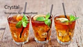  Presentation with ice lemon tea - Slides consisting of mint leaves and ice cube background and a soft green colored foreground