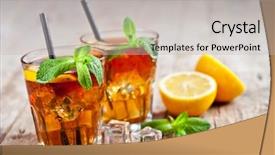  Presentation with ice lemon tea - Beautiful presentation featuring mint leaves and ice cube backdrop and a light gray colored foreground