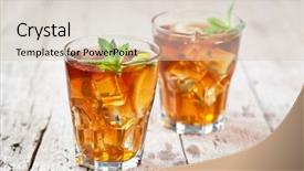  Presentation with ice lemon tea - Presentation having mint leaves and ice cube background and a lemonade colored foreground