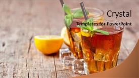  Presentation with ice lemon tea - Slide set with mint leaves and ice cube background and a coral colored foreground