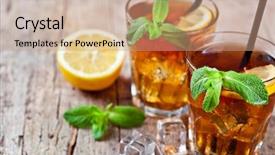  Presentation with ice lemon tea - Slides featuring mint leaves and ice cube background and a coral colored foreground