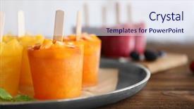  Presentation with ice cream popsicles organic dietary - Slide set consisting of mint peach - tasty fruit ice-cream on plate background and a sky blue colored foreground