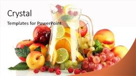  Presentation with fruits - Presentation theme with mint peach - transparent jar with exotic fruits background and a white colored foreground