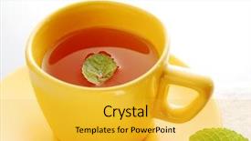  Presentation with tea leaves - Beautiful PPT theme featuring mint tea with fresh leaves backdrop and a yellow colored foreground