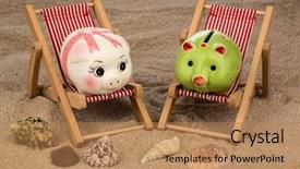 Presentation with beach sands - Cool new presentation theme with minute - beach chair with piggy bank backdrop and a coral colored foreground