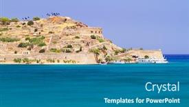  Presentation with crete island - Cool new PPT theme with mirabello-bay-view-with-spinalonga backdrop and a ocean colored foreground