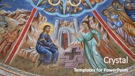  Presentation with woman in agriculture - Colorful slide deck enhanced with miraculous conversion of a samaritan backdrop and a violet colored foreground