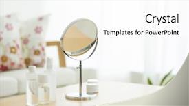  Presentation with cosmetics - Colorful presentation design enhanced with mirror and cosmetics backdrop and a white colored foreground