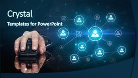  Presentation with wireless network - PPT layouts with mirror link - hand using wireless mouse background and a  colored foreground