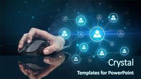  Presentation with wireless network - PPT theme featuring mirror link - hand using wireless mouse background and a  colored foreground