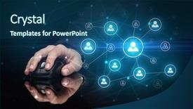  Presentation with wireless network - Theme with mirror link - hand using wireless mouse background and a  colored foreground