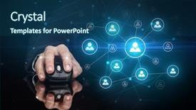  Presentation with wireless network - Cool new PPT theme with mirror link - hand using wireless mouse backdrop and a  colored foreground