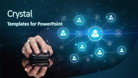  Presentation with wireless network - PPT theme with mirror link - hand using wireless mouse background and a  colored foreground