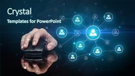  Presentation with wireless network - Colorful slide deck enhanced with mirror link - hand using wireless mouse backdrop and a ocean colored foreground