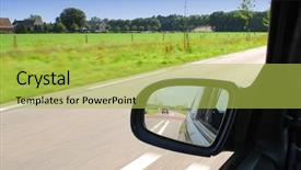  Presentation with car speeding - Colorful PPT theme enhanced with mirror of a speeding car backdrop and a yellow colored foreground