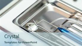  Presentation with sterilized - Amazing slide deck having mirror periodontal probe and forceps backdrop and a sky blue colored foreground