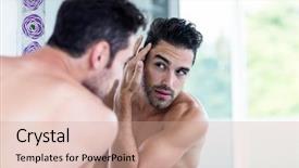  Presentation with bathroom - Beautiful presentation theme featuring mirror reflections - handsome man looking at his backdrop and a coral colored foreground