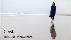  Presentation with alone - PPT theme enhanced with mirror reflections - young woman walking alone background and a light gray colored foreground