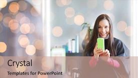  Presentation with hair salon - Slide set consisting of mirror selfie at hair salon background and a coral colored foreground