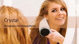  Presentation with mirror - Presentation theme featuring mirror while drying her hair background and a coral colored foreground