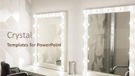  Presentation with room - Slide deck having mirrors-with-bulbs-for-make background and a sky blue colored foreground