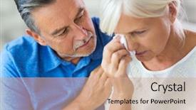  Presentation with senior hunger - Slide deck with miserable - senior man consoling wife background and a coral colored foreground