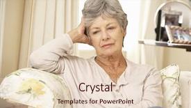  Presentation with unhappy - Beautiful PPT theme featuring miserable - unhappy retired senior woman sitting backdrop and a  colored foreground